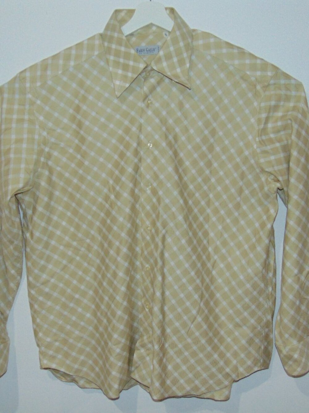 Fabio Gallo Cotton Shirt Sz XL Button Up Long Sleeve Men Beige Check